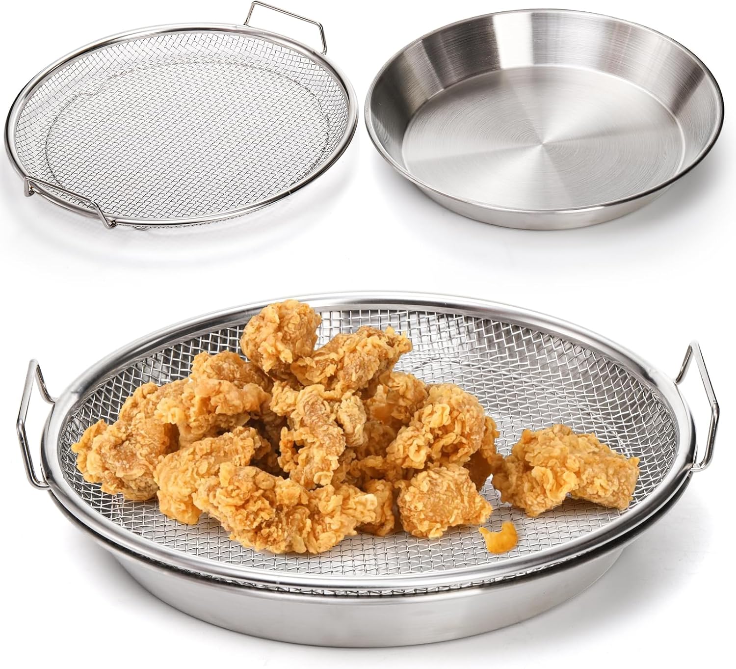 10.3" Kitchen Oil Filter Tray, Stainless Steel Air Fryer Mesh Pan, Draining Basket Accessories for Fried Food, Cooking Net Strainer Colander Barbecue Grill Vegetable Dessert 