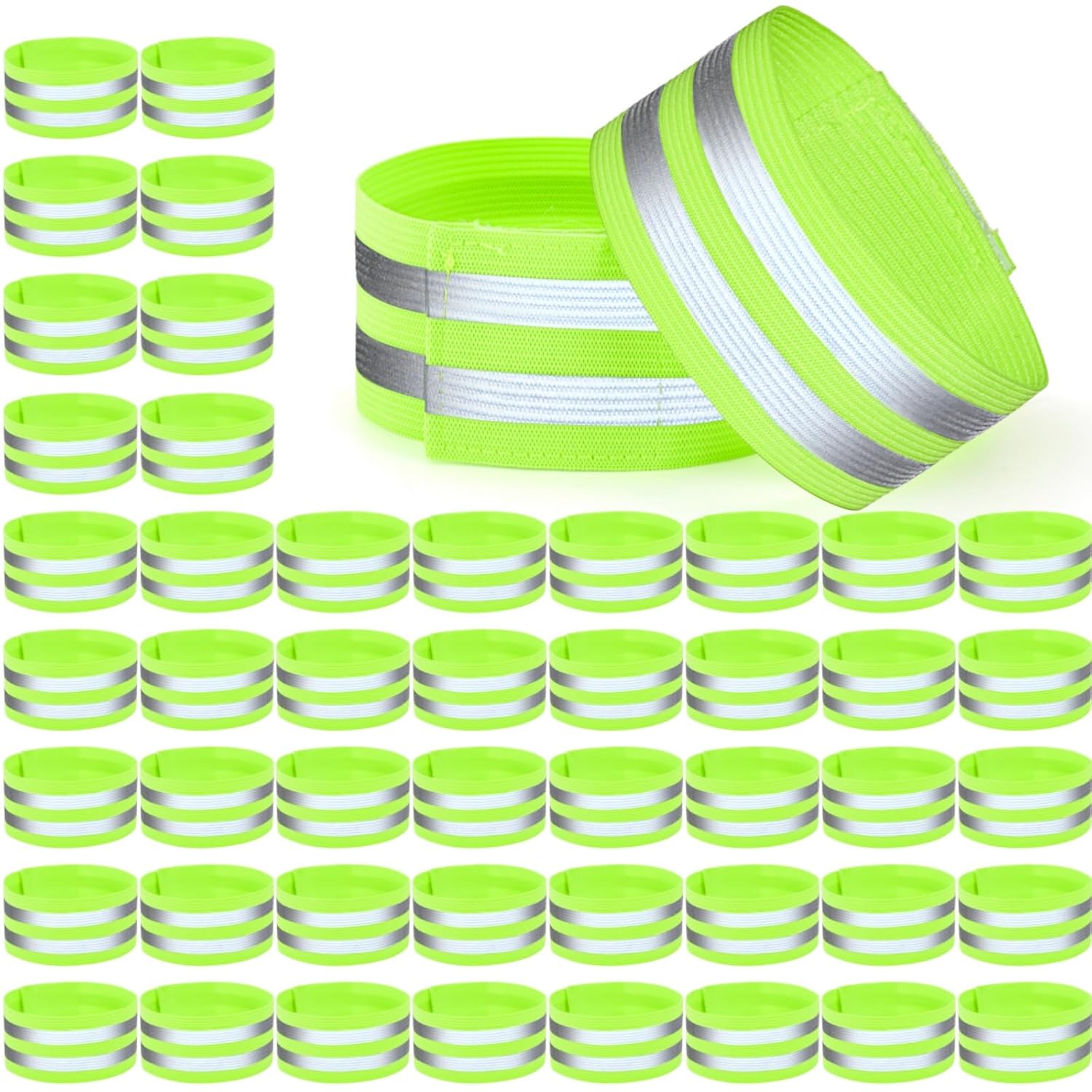 50 Pack Reflective Bands, High Visibility Safety Reflector Armband, Security Tape Strip Bracelets, Cycling Warning Fluorescent Sash, Night Walking Gear for Wrist Arm Ankle Leg 