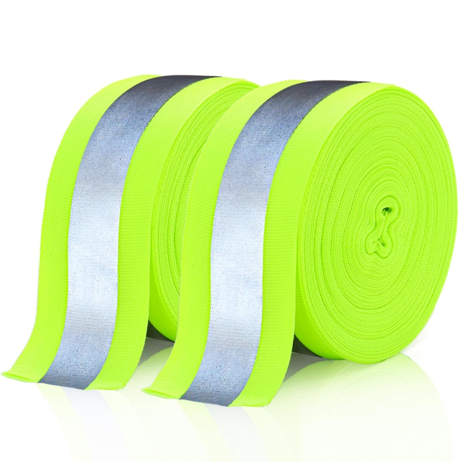 2 Rolls 2" x 66ft Reflective Ribbon, High Visibility Tape Strip, Sew On Safety Fabric Material, Silver Florescent Warning Strip Webbing for Walking Cycling Clothes Backpacks at Night 