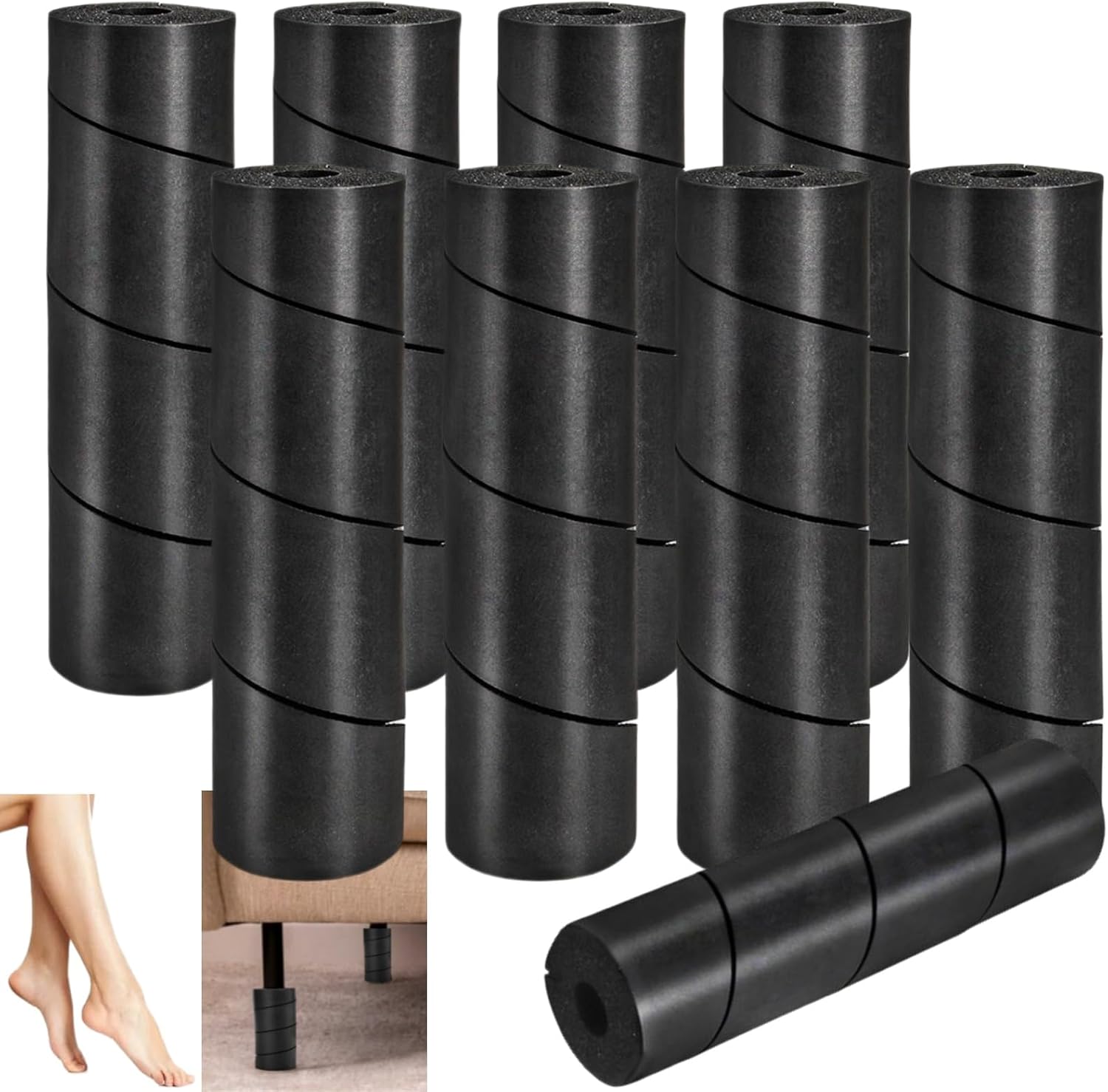 8 Pack Bed Frame Toe Protectors, 6" Beds Leg Covers, Reusable Feet Guards, Non-Adhesive Cushion for Any Furniture Leg, Adjustable Safty Pad Prevents Toes Hitting from Chair Legs 