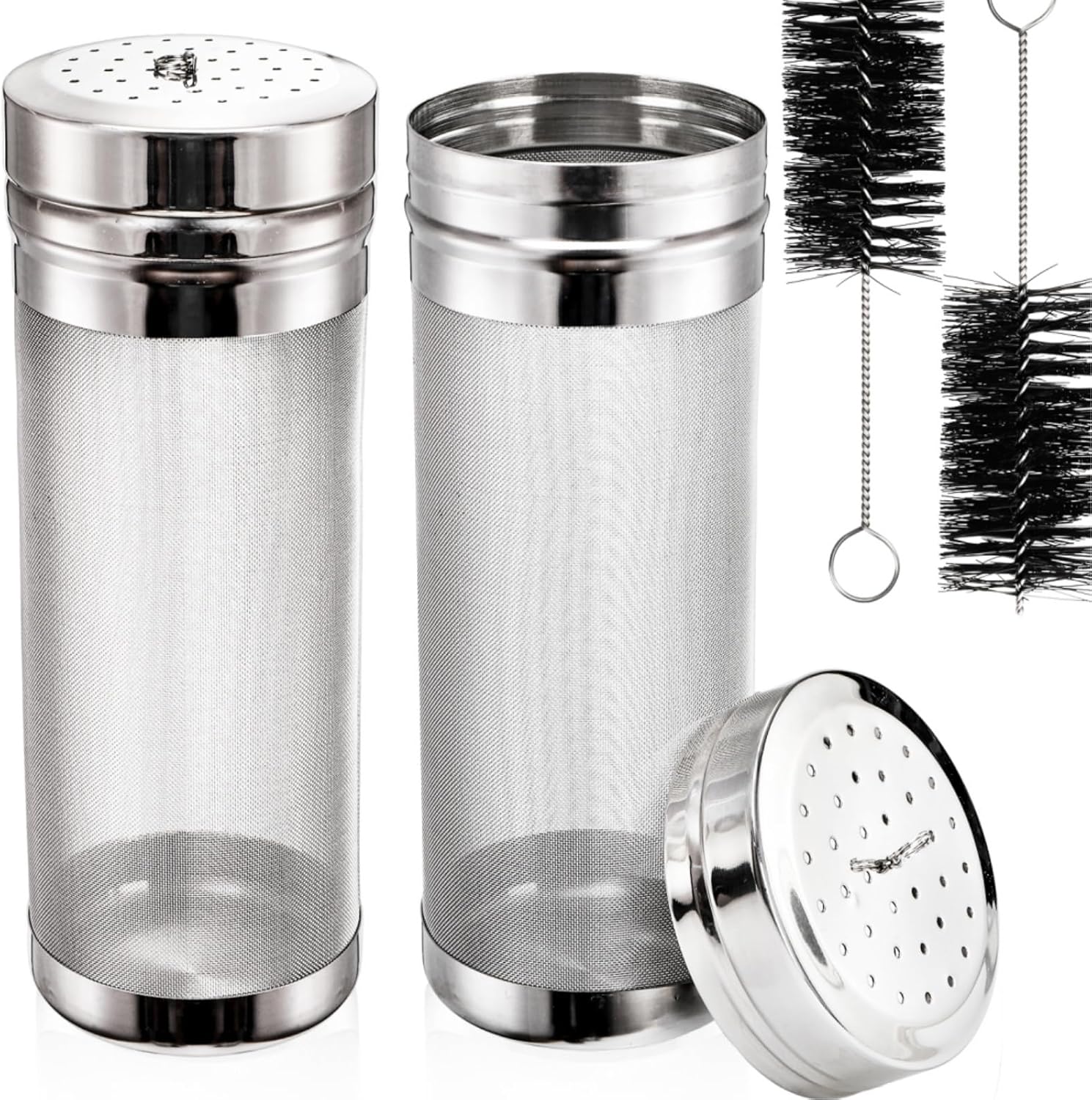 2 Pack Beer Dry Hopper Filters, 2.8 x 7 inch 300 Micron Mesh Hop Strainer with Lid, Stainless Steel Spider Nylon Bristles, Brewing Filters Straining Keg for Home Coffee Wine Juice 