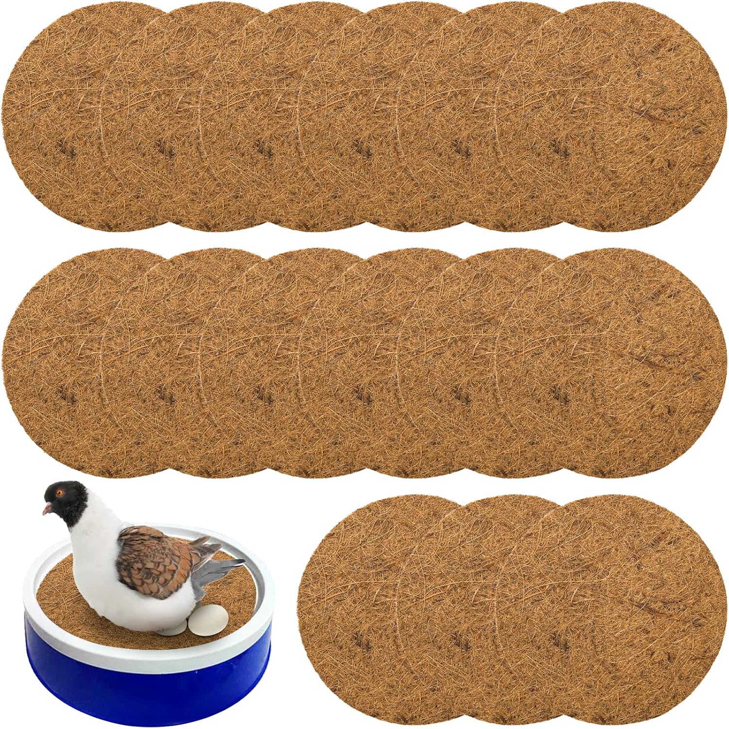 15 Packs Pigeon Nest Pads, Bird Breeding Mat for Chicken, Natural Coconut Fiber Egg Mat, Nesting Bowl Box Pad Parakeet Hatching Bedding Accessories 