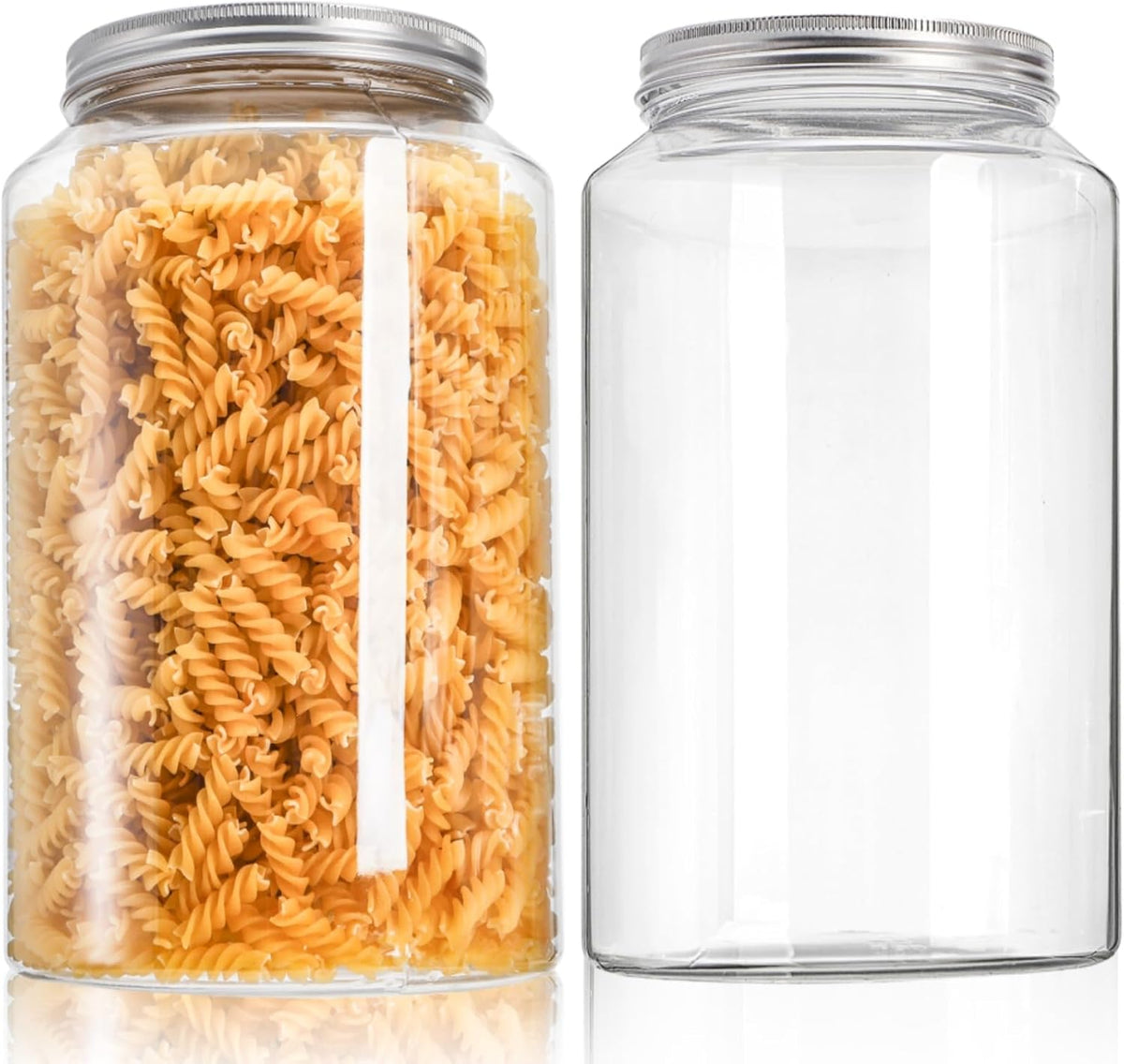 2 Pack 1 Gallon Extra Large Clear Plastic Jars, 118 OZ Food Storage Container with Lid, BPA Free Wide Mouth Jar, Reusable Airtight Mason Jug for Dry Goods, Candy, Fermenting, Pickling 