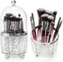 Rotating Makeup Brush Holder, Dustproof Cosmetic Tools Organizer with Lid, 360° Spinning Covered Brushes Storage Anti-slip Pads for Vanity, Bathroom Countertop & Bedside Table, Clear 