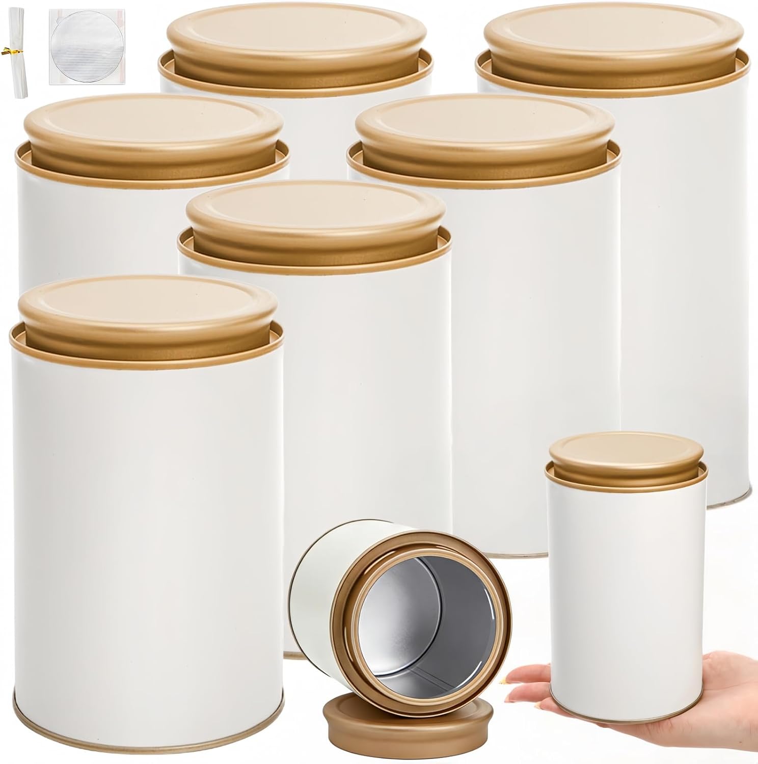 6 Pack Tea Tins Canister for Loose Tea, 23 Fl OZ Airtight Round Tin with Lid, Large Metal Storage Jars, White Kitchen Containers Travel Business Coffee Sugar Candy Spices Herbs 