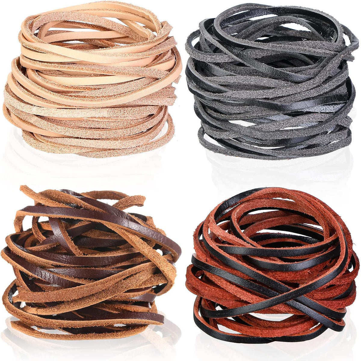 Cowhide rope - 4 rolls - 3mm - 5 meters - Real leather rope - Natural edge strip - Braided rope - Leather strip - DIY jewelry accessories - Braided bracelet - Handbag - 4 colours
