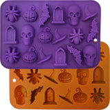Halloween Molds - Silicone Molds - Chocolate Molds - 2-Pack - 3D Halloween Chocolate - Candy - Gummy Molds - Skull - Pumpkin - Bat - Ghost - Witch Hat - Spider - Tombstone - Shape Molds