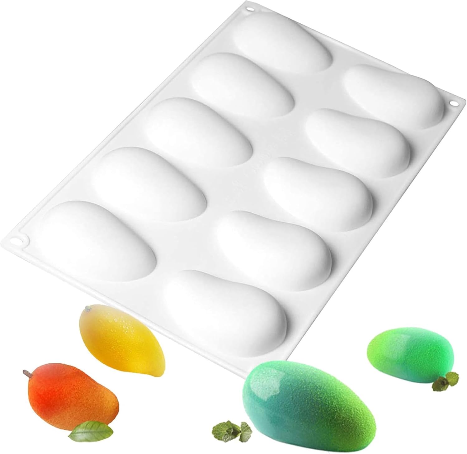Mango silicone mould - For baking mousse cakes - fruit French desserts, pastries, chocolate, ice cream - cake decoration moulds - 3D mango shape - 10 cavities