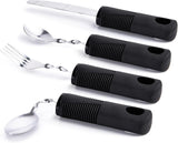 Foldable cutlery - Four-piece cutlery set - Weighted cutlery for hand tremors - Weighted silverware for Parkinson's disease patients - Arthritic hands - Stackable cutlery for adults - Adjustable cutlery - Black flexible cutlery