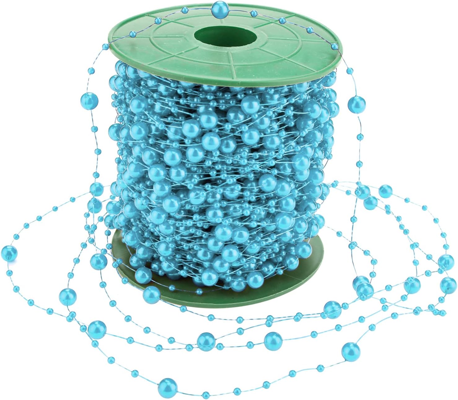 Artificial pearl string - pearl beads - suitable for blue weddings - bridal bouquets - do-it-yourself crafts - table decorations - Christmas decoration for a party - light blue - 60 meters