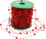 Artificial pearl beads necklace - Pearl beads - Suitable for light blue weddings, bridal bouquets, DIY crafts, table decorations, Christmas decorations - Bright red - 60 meters