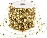 Artificial pearl beads chain - Pearl beads - Suitable for light blue weddings, bridal bouquets, DIY crafts, table decorations, Christmas decorations - Gold - 60 metres
