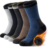 Heren walking socks - woolen socks - 5 pairs - fleece lined - thick - warm - winter socks with crew neck - suitable for cold weather