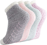 Non-slip socks - Coral fleece socks - with grip - lint-free - suitable for ladies - 4 pairs - gift