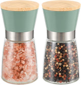 Grinder - Salt and pepper mill - Adjustable grind size - Wooden lid - Stainless steel - Coarse salt and pepper mill - Kitchen - Gift - Handheld spice mill - Two-piece - Green