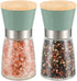 Grinder - Salt and pepper mill - Adjustable grind size - Wooden lid - Stainless steel - Coarse salt and pepper mill - Kitchen - Gift - Handheld spice mill - Two-piece - Green