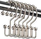 Shower Curtain Hooks - Stainless Steel - Metal - Double Sliding Clasp - Shower Curtain Rings - Suitable for Bathrooms - Double Shower Curtains - Shower Curtains - 12-pack - Nickel-coloured