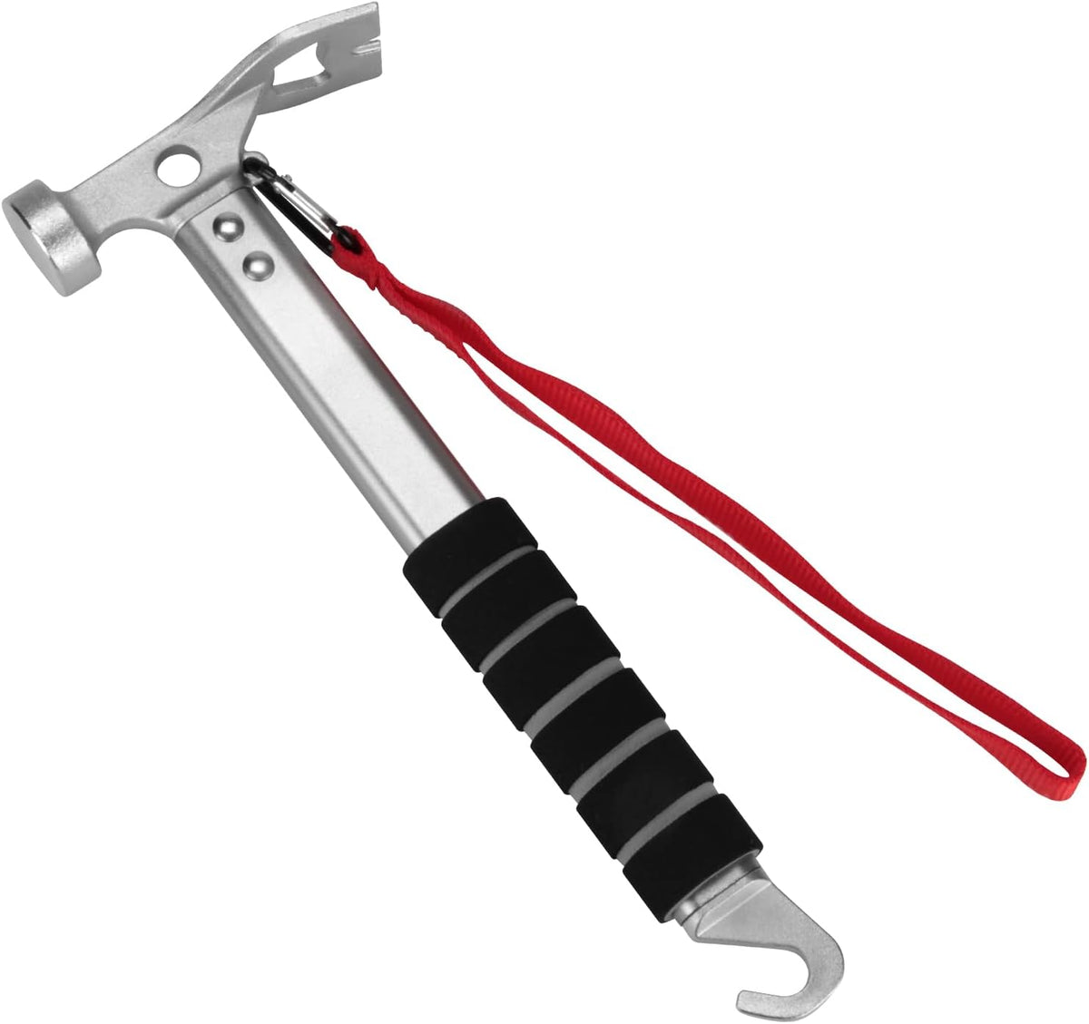 Campinghamer - 3-in-1 - Functional tent peg hammer with puller - For camping, hiking and backpacking - Sponge handle - Non-slip and shock-resistant - Grey - 29.5*11 cm