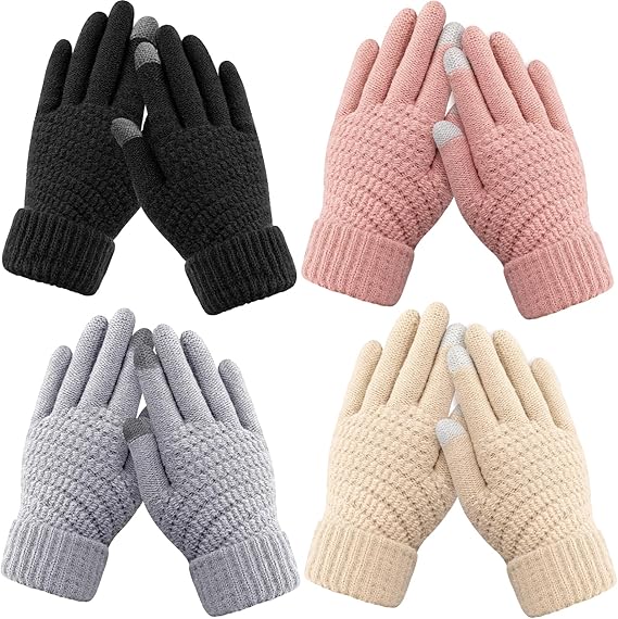 Winter gloves - women's winter gloves - warm - soft - touchscreen gloves - winter gloves for women - suitable for cold weather - knitted gloves - 4 pairs - light-colored gloves - suitable for nvs