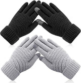 Winter gloves - Fleece gloves - Warm - Soft - Touchscreen gloves - Ladies' winter gloves - Suitable for cold weather - Knitted gloves - 2 pairs - Black gloves - Grey gloves
