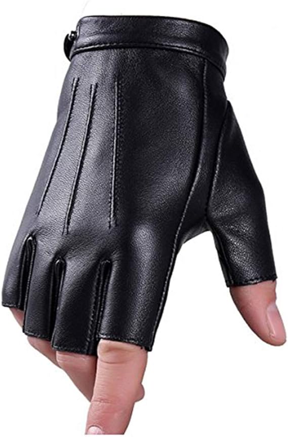 Black gloves-half finger gloves-fingerless driving gloves-PU leather-outdoor sports-men, women and teens-non-slip-size M