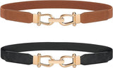 Women's elastic waistband - Retro waistband - Elastic band - Leather belt - Elastic - Tailored waistband - 2 pieces - Black and brown - 70 cm