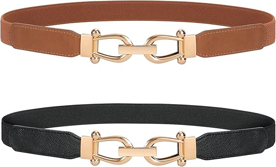 Women's elastic waistband - Retro waistband - Elastic band - Leather belt - Elastic - Tailored waistband - 2 pieces - Black and brown - 70 cm