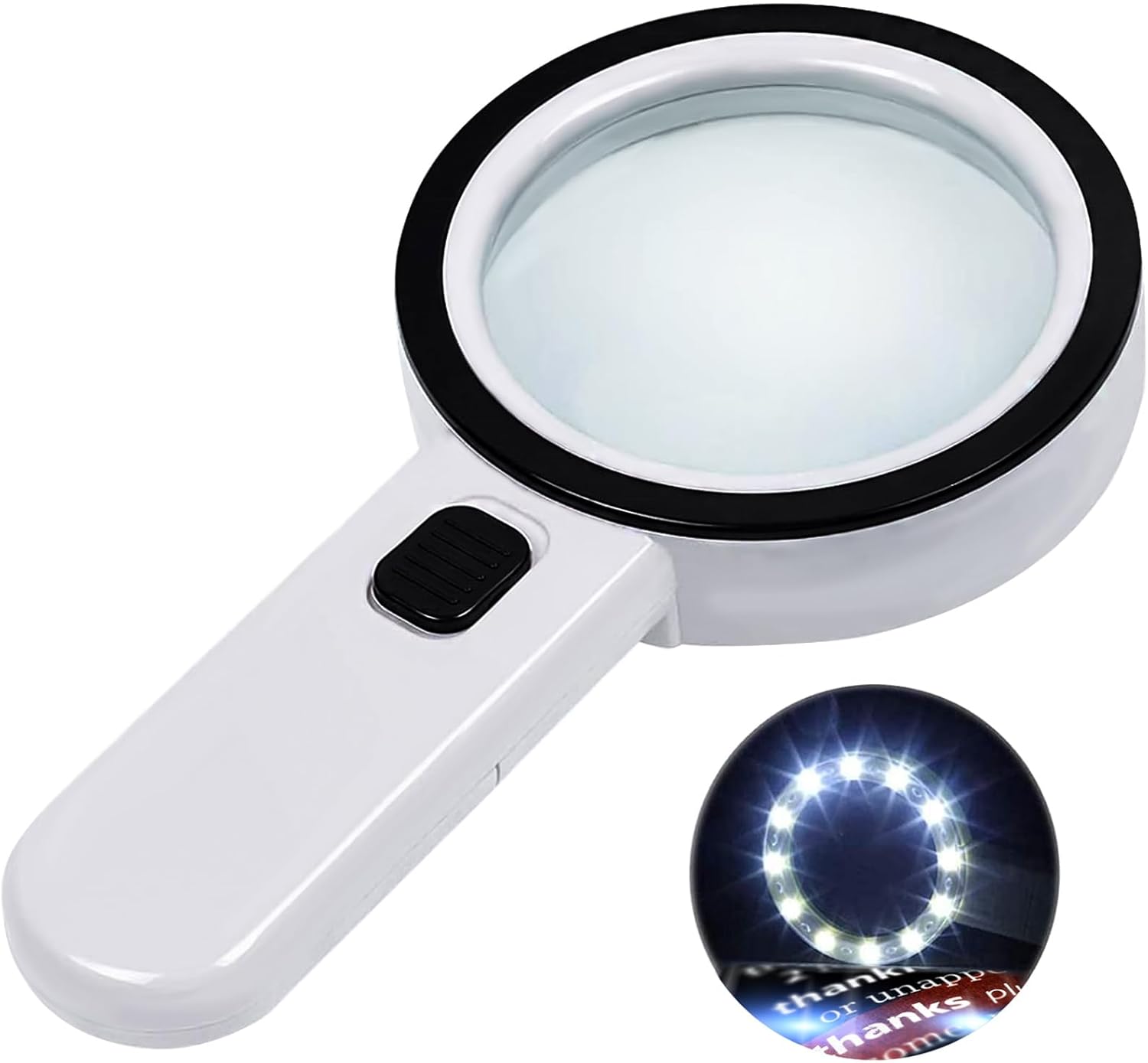 Magnifying glass with 12 LED lights - 30x double glass lens - hand-held illuminated magnifier Suitable for seniors - reading stamps, cards, researching macular degeneration