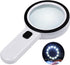 Magnifying glass with 12 LED lights - 30x double glass lens - hand-held illuminated magnifier Suitable for seniors - reading stamps, cards, researching macular degeneration