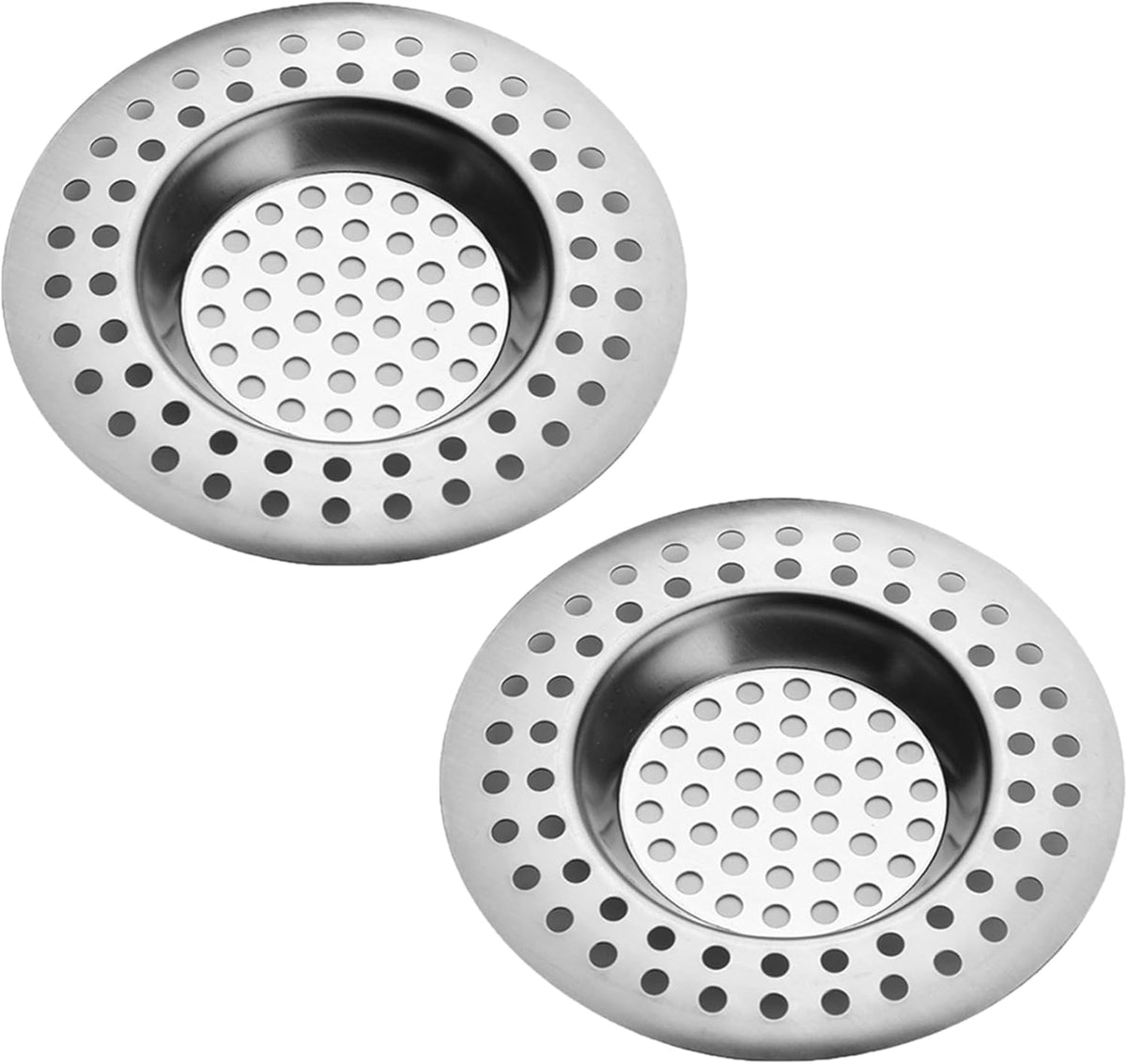 RVS kitchen drain plug - standard drain plug and hair/food catcher for bathroom - kitchen and shower (7.6 cm outer diameter - 4.5 cm inner diameter - 2-pack)
