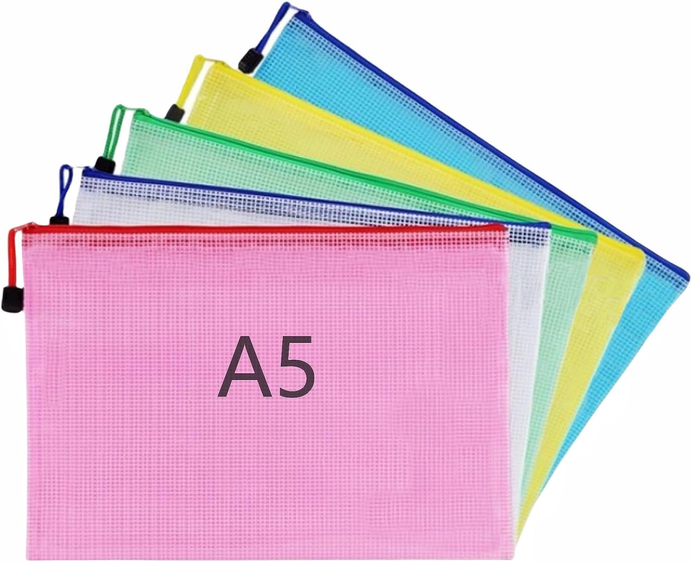 A5 Plastic Wallet Map Zip Closure Document Bag Files Zip Closure for Office Home School Supplies 5 Pieces
