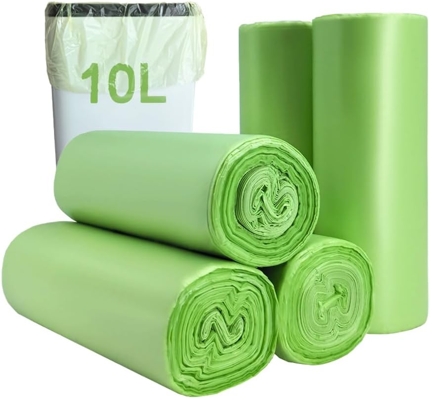 Small biodegradable garbage bags (100 pieces) - 10 litre food waste bags - compostable garbage bags - recyclable garbage bags for kitchen and office - green - 45 x 50 cm