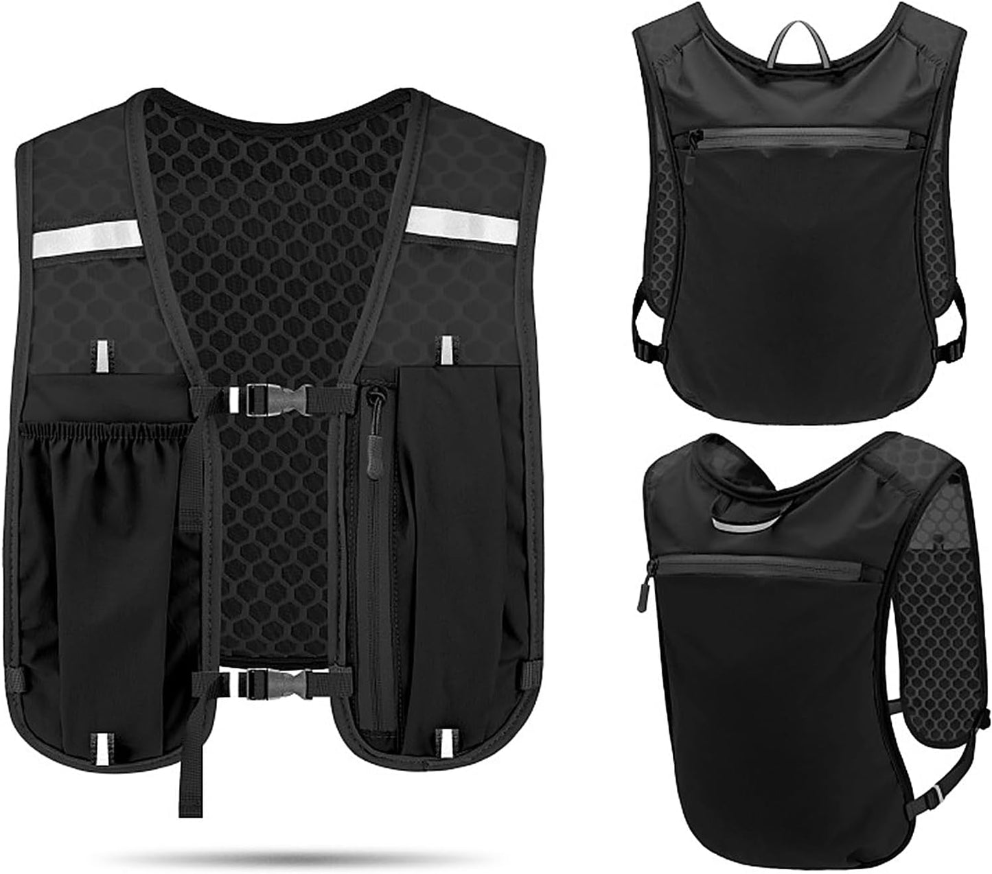 Unisex running vest with phone holder and storage space - adjustable hydration vest - lightweight and breathable running backpack for running, cycling and walking