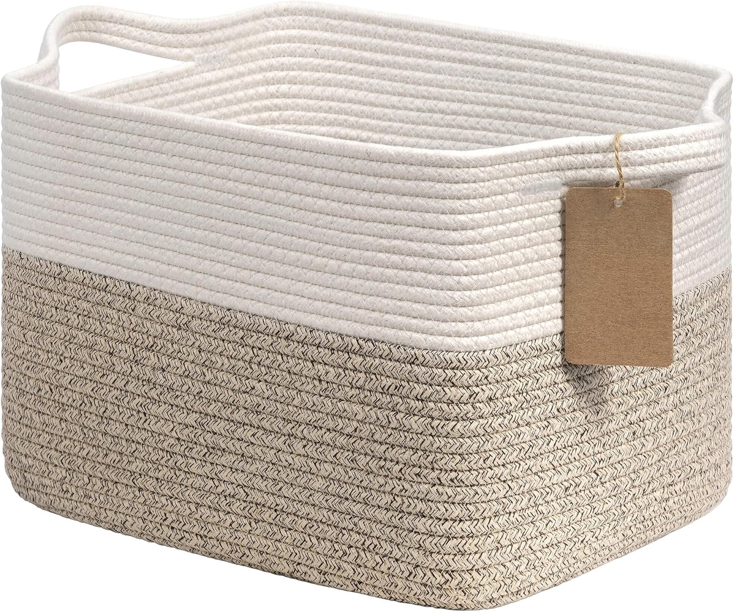 Woven storage basket - cotton rope basket for closet organizer - square shelf basket for toys - books - shoes - decorative empty gift basket for home bathroom decor - 33x25x22.5 cm - brown
