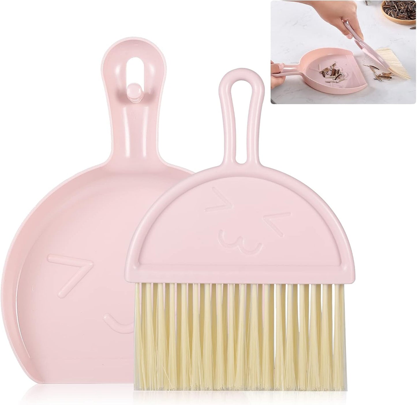 Mini dustpan and brush - pink set of brush and dustpan - portable combination of cleaning brush and dustpan - flexible edge - perfect for removing dust, dirt and grit - suitable for most hard surfaces - space-saving design
