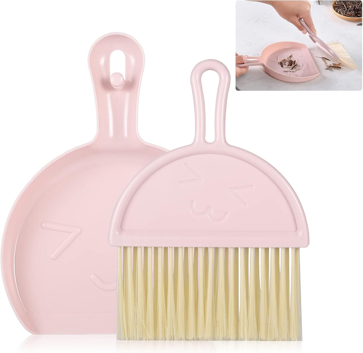 Mini dustpan and brush - pink set of brush and dustpan - portable combination of cleaning brush and dustpan - flexible edge - perfect for removing dust, dirt and grit - suitable for most hard surfaces - space-saving design