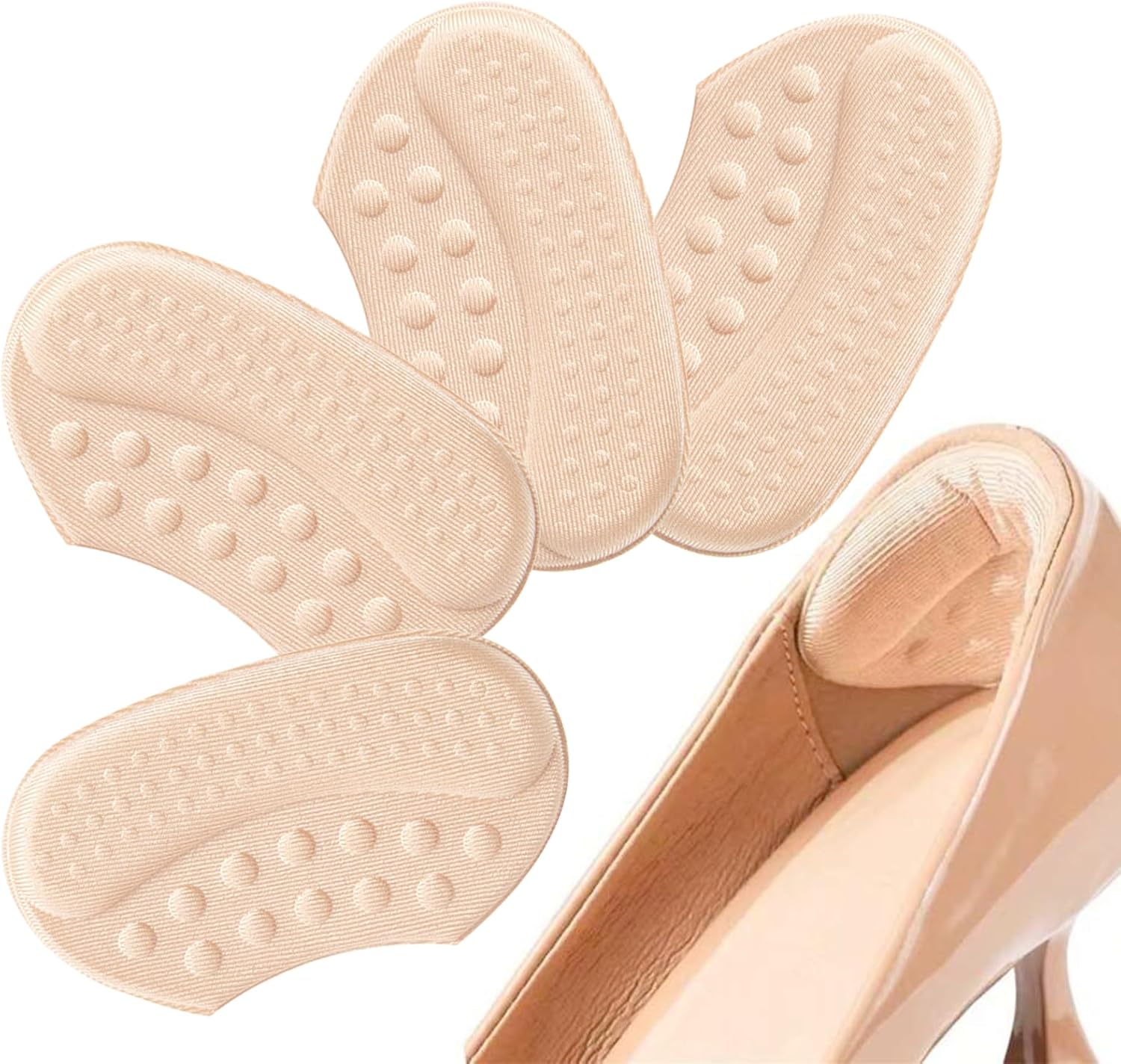 4-piece non-slip heel cushions - self-adhesive heel protectors - non-slip heel clips - thick padding for shoes that are half a size too big or loose - heel cushions to prevent heel slipping - rubbing and blisters