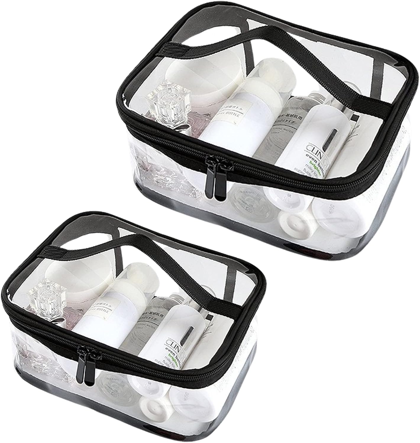 Transparent toilet bags - 2 pieces of portable makeup bags. Transparent cosmetic bag with handle - zip - waterproof travel bag