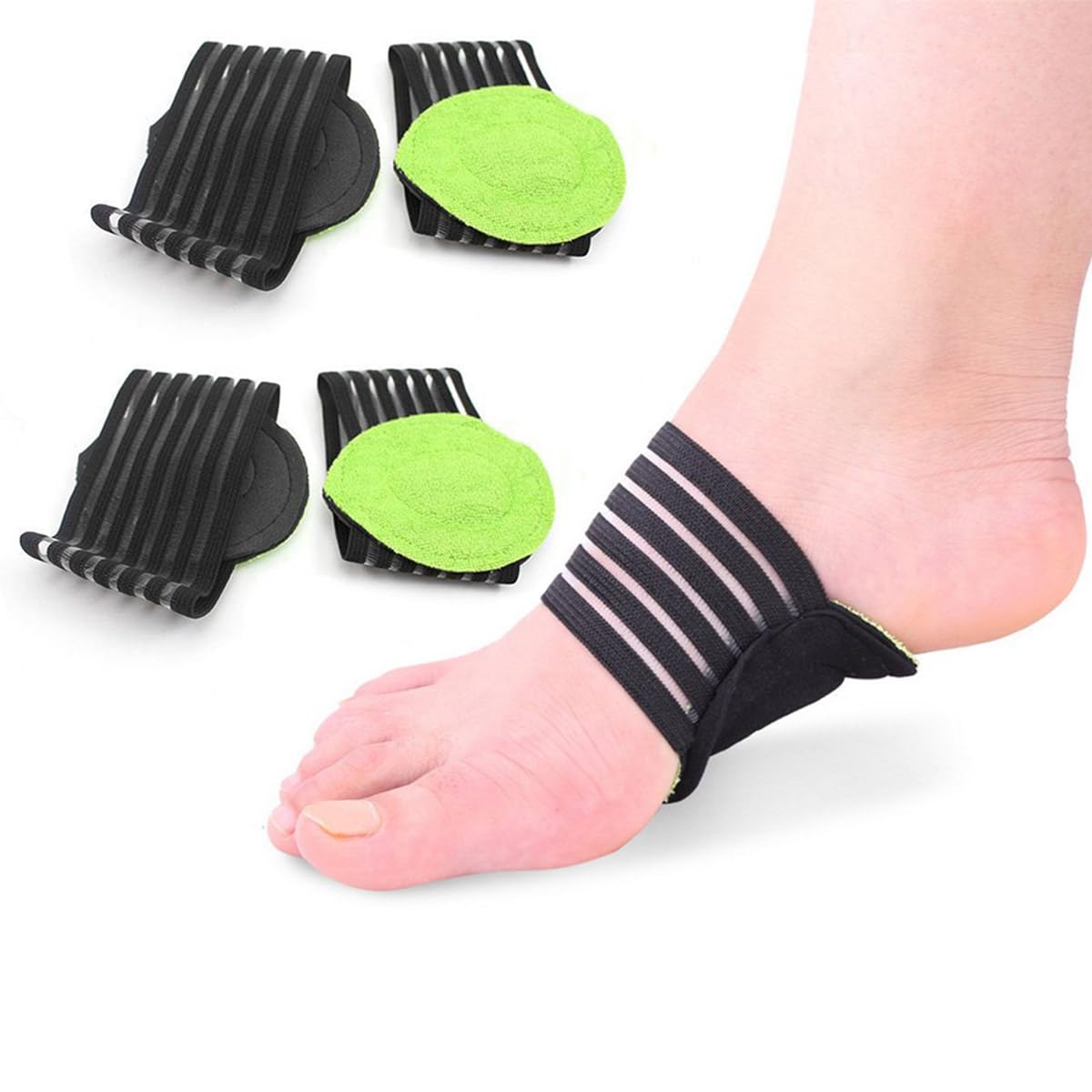 2 pairs of extra thick, padded compression arch supports for added comfort - suitable for plantar fasciitis, fallen arches, heel spurs, flat feet and foot pain issues