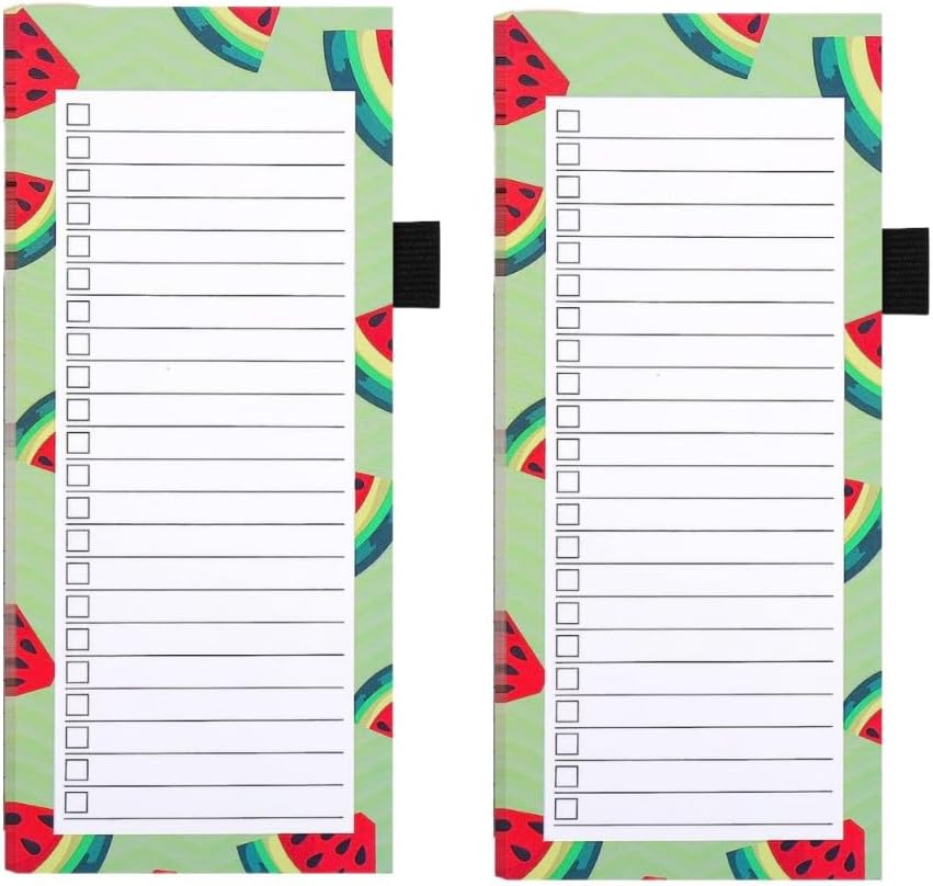 Magnetic shopping list for the fridge (2-piece) - 100 sheets - tear-off notepad with pen clip for shopping - to-do list and meal planning (watermelon)