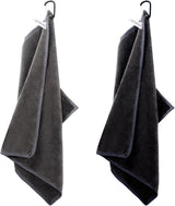2 pieces golf towels- absorbent cleaning towels- multifunctional towels with carabiner for golf bags- fitness- sport- outdoor- yoga (2 colours)- black
