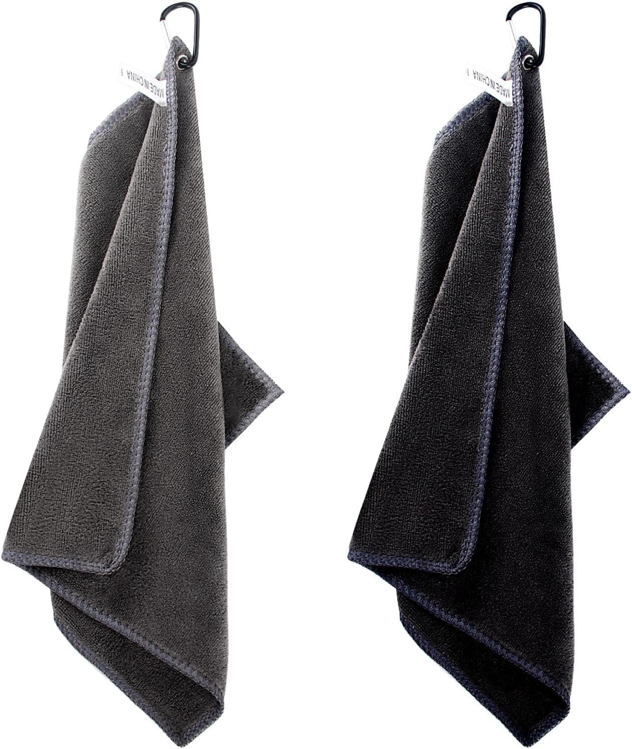 2 pieces golf towels- absorbent cleaning towels- multifunctional towels with carabiner for golf bags- fitness- sport- outdoor- yoga (2 colours)- black