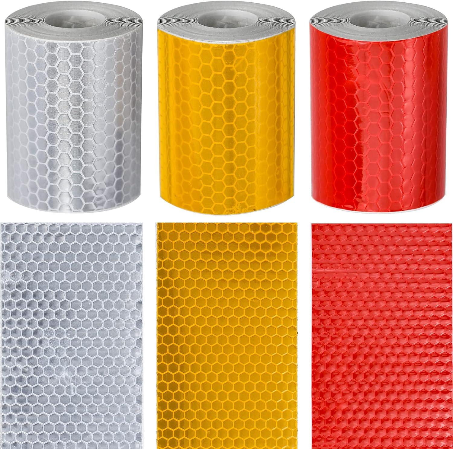 Reflective tape stickers - 3 rolls - White, yellow, red - Reflective tape - Safety warning strips - Traffic signs - Reflective signs - Stickers - 5 cm * 3 m
