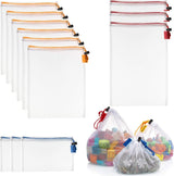12 pieces of toy storage mesh bags - washable transparent gauze with drawstring - suitable for fruit- vegetables- groceries- groceries- storage space and toys- 3 different sizes