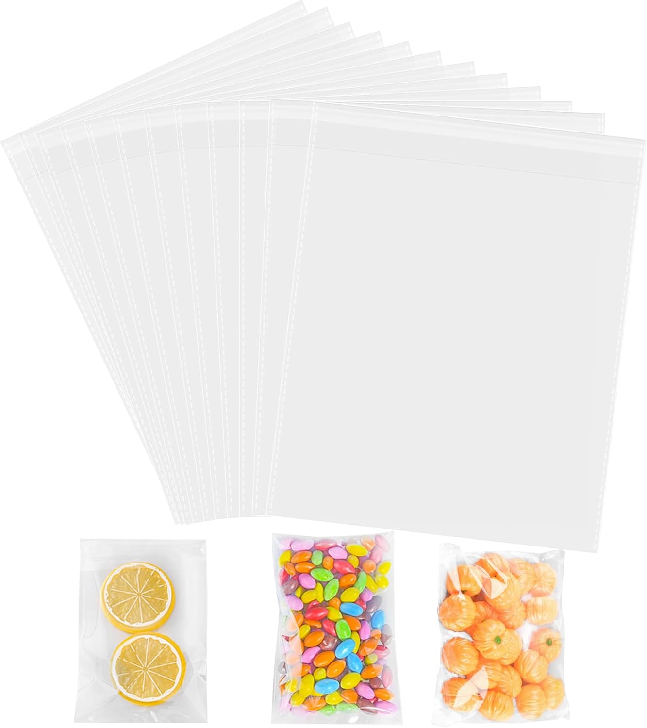 Cellophane bags - 100 small clear cellophane cookie bags - food safe - sealed with clear self-adhesive OPP display seal for cookies, lollies, envelopes, gifts, cards and photos (10 x 15 cm)