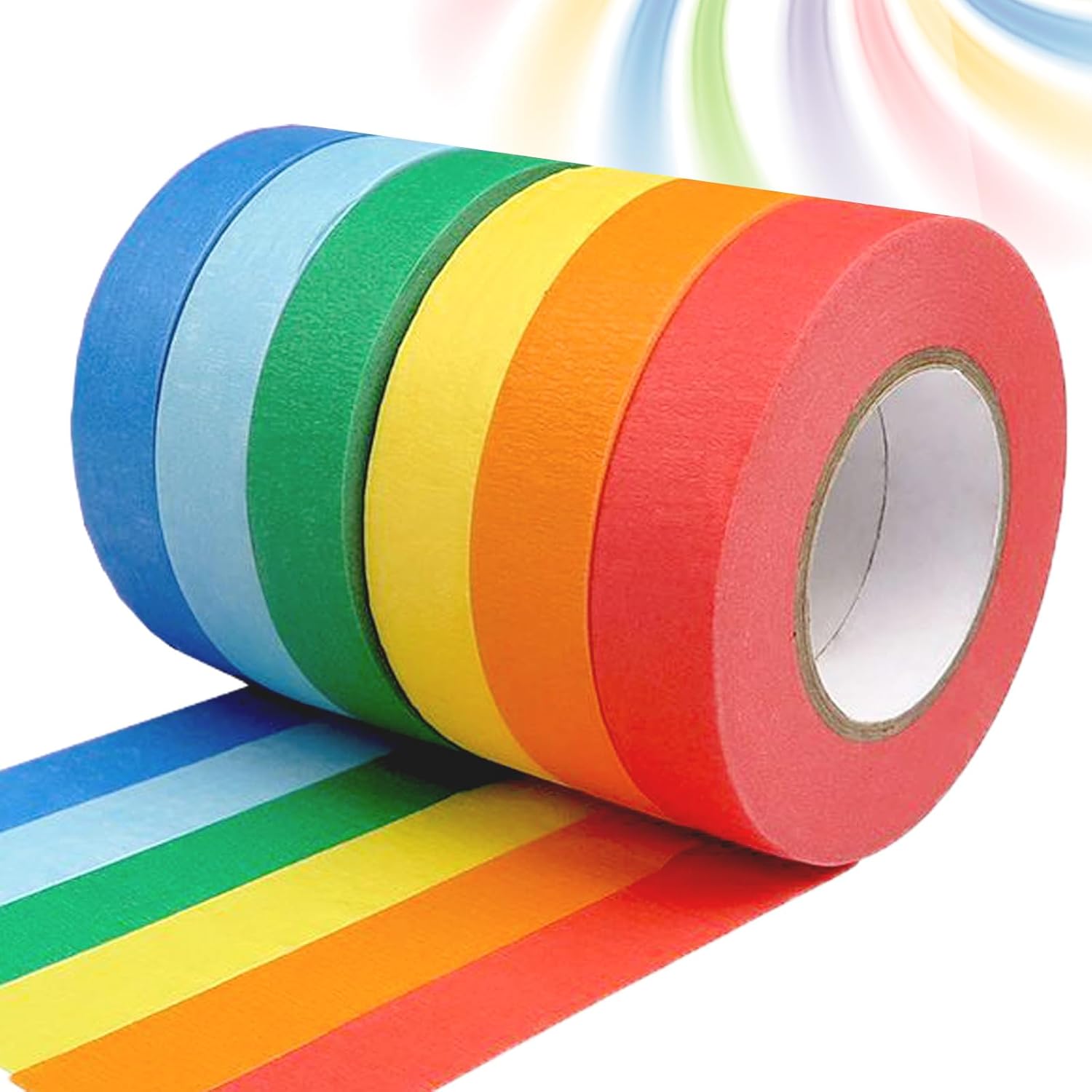 6 rolls of coloured sticky tape - removable coloured tape (1 cm * 13 m) - coloured tape suitable for office and home crafts - used for wall decorations - art - lettering and crafting Rainbow sticky tape