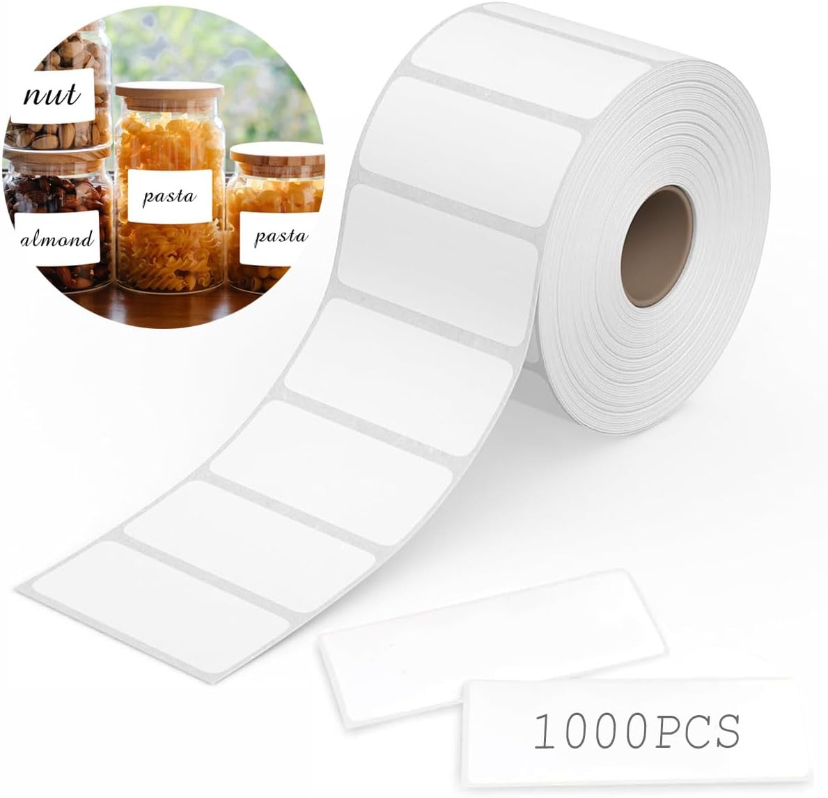 1000 pieces of labels on a roll - food labels - self-adhesive blank labels 60 × 30 mm - white - removable. Suitable for frozen products - kitchens - supermarkets - office supplies - refrigerators - laboratory refrigerators - jam - spices.