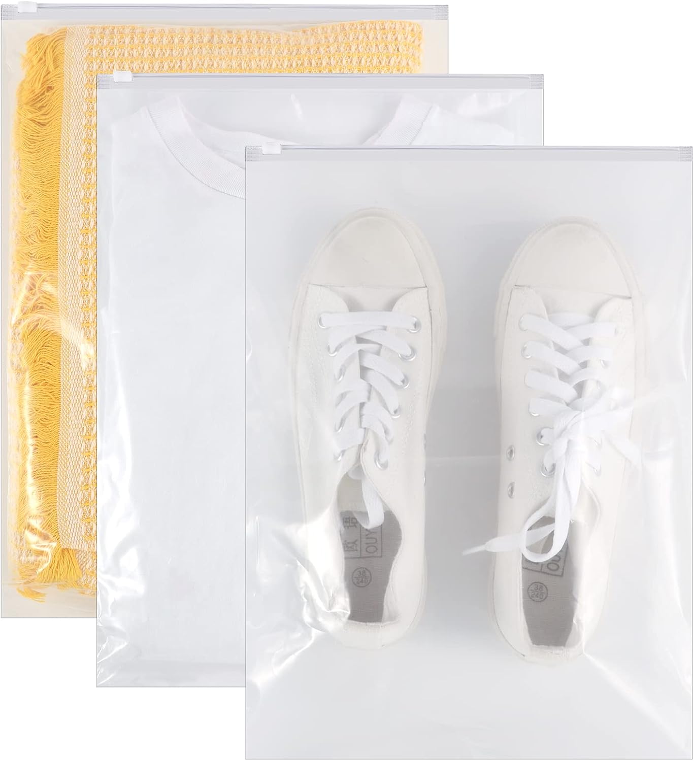 40 reusable travel zip lock bags - 40 x 30 cm - travel clothing bags - large transparent storage bags - plastic sealable clothing bags for clothes, shoes and cosmetics