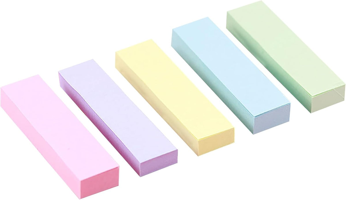 500 Pastel Sticky Notes (75x20mm) - Colourful removable sticky notes in blue, pink, green, yellow and purple | Pack of 5 (100 notes each) | For use in the office, at home and at school