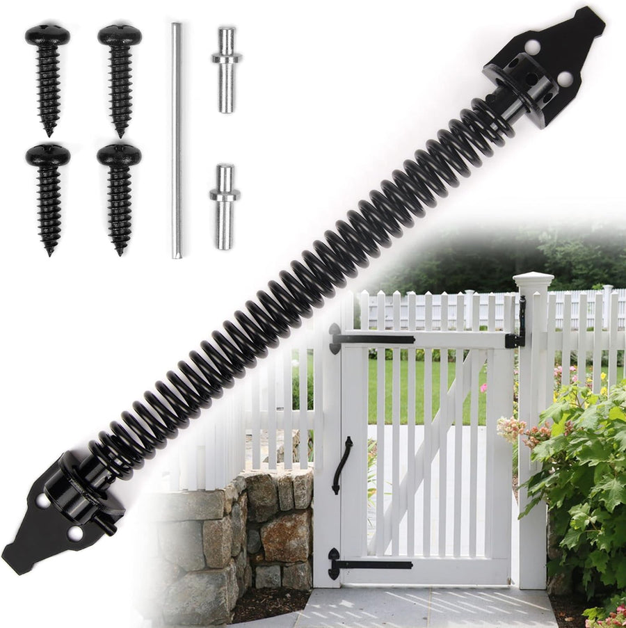 14 inch automatically closing gate spring hardware Adjustable metal spring closer for light to heavy wooden doors Gate latch Black garden gate latch for wooden doors